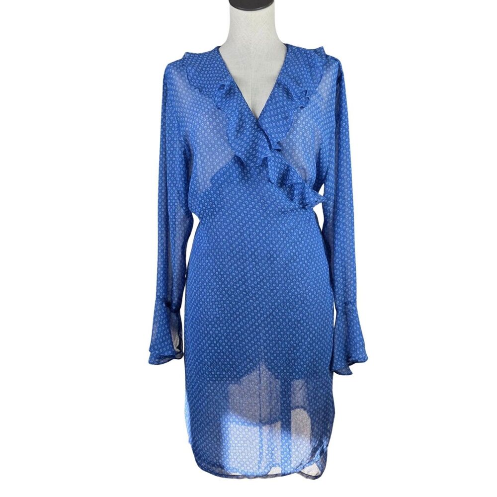 Crossing Pointe Sheer True Wrap Bell Sleeve Dress Boho Romantic Beachy XL